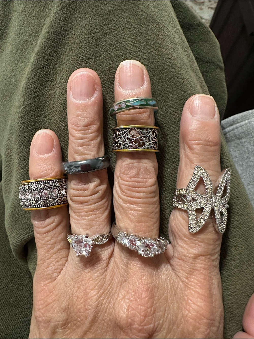 Women's Multicolor and Silver Decorative Ring Set with Crystal Accents